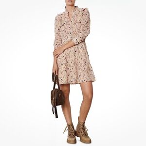 ba&sh Floral Print Mini Dress Cream Ruffled Tiered A-line Size Large NWTS